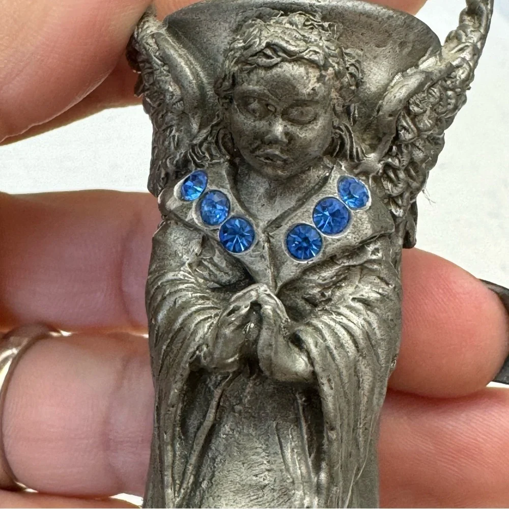 Comstock Pewter Angel Wing Candle Holder or Sphere Stand Figurine 1992 Vintage